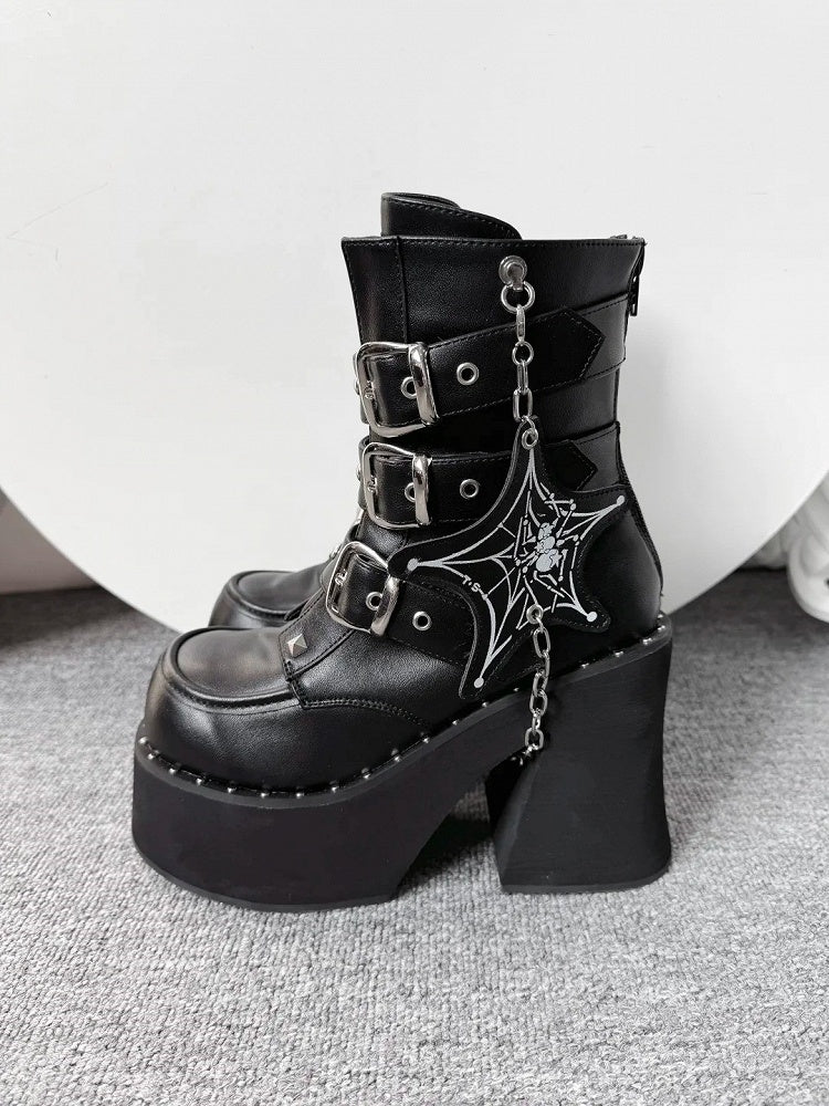with Platform Punk Accents Studded Boots Black