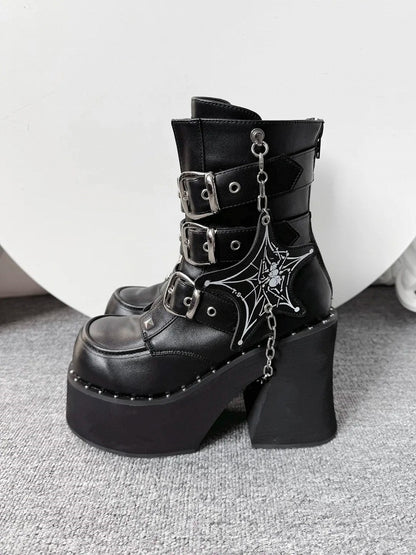 with Platform Punk Accents Studded Boots Black