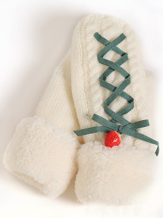 Knitted Sweet Gloves Lolita Lace-Up Strawberry