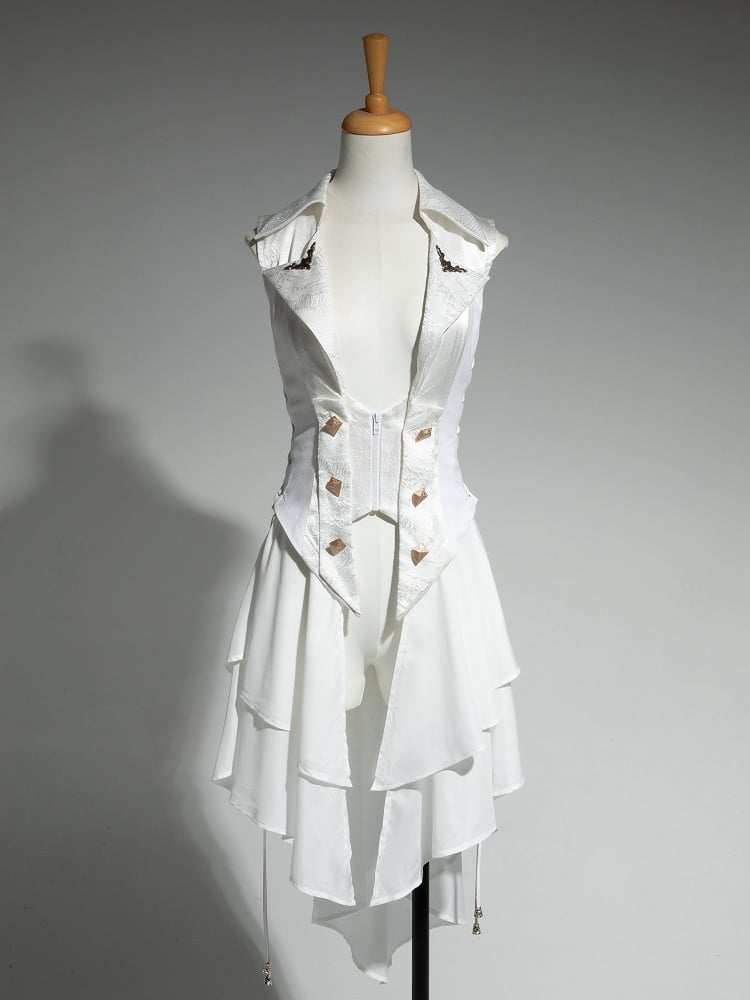 Weiße Rüschen Fashion Gothic Abnehmbare Cascading Train Lolita Weste Ouji mit