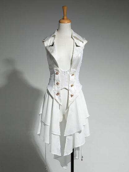 Weiße Rüschen Fashion Gothic Abnehmbare Cascading Train Lolita Weste Ouji mit