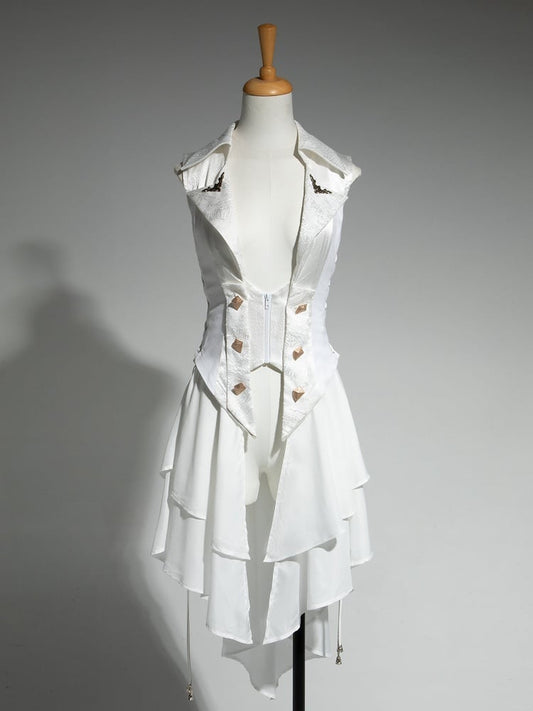 Weiße Rüschen Fashion Gothic Abnehmbare Cascading Train Lolita Weste Ouji mit