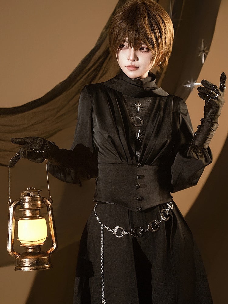 Neck Ouji Gothic Black Lolita Top Satin High