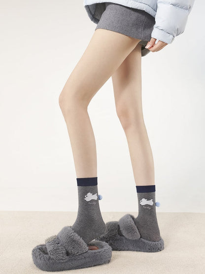 White/Light Socks with Cute Pattern Accents Blue/Dark Gray Puppy Cotton Pom-Pom