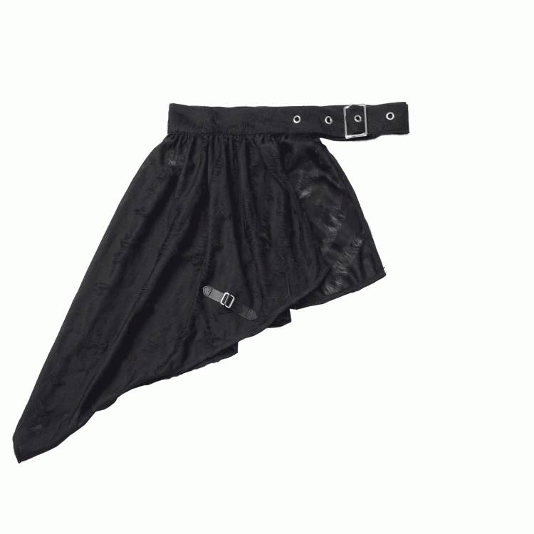 Hem Distressed Holes Black Adjustable with Belt Corset Asymmetrical Buckle