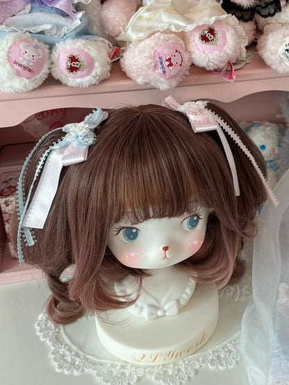 Design Beaded Floral Pink/BluePink Hairclip Bowknot Decorated