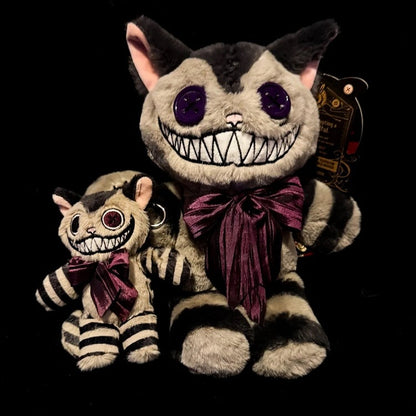 with Cheshire Keychain Decorative Cat - Bow Plush Striped Brown Gray