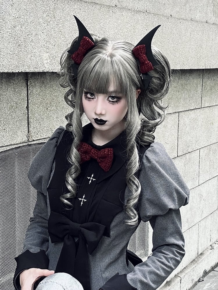 Bowknot Hairclip Wings Red and Bat Black