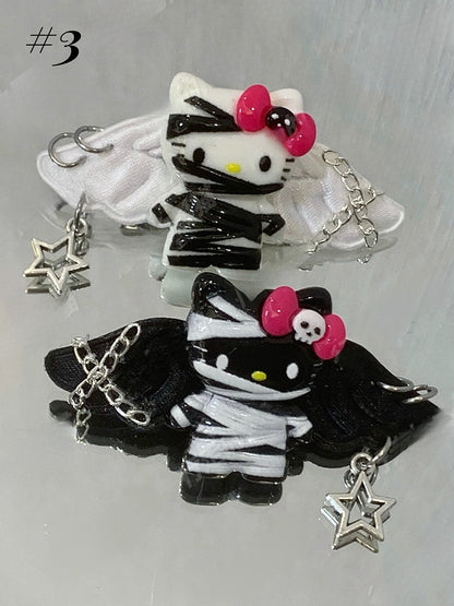 Black/White Guro Kawaii Mummy Kitty Hairclips
