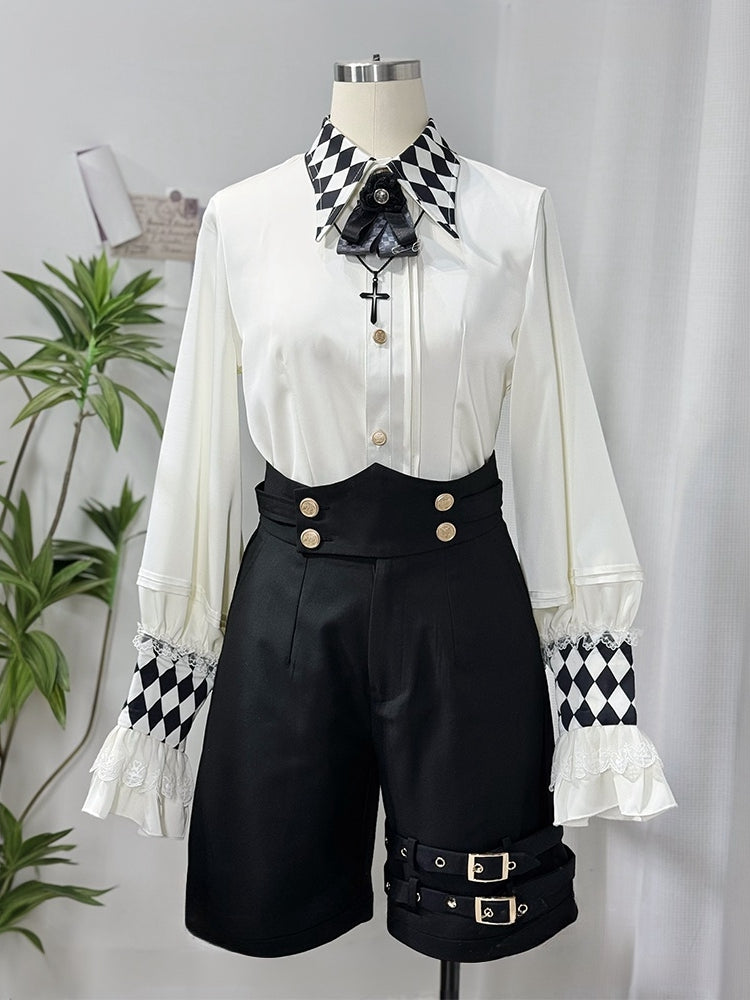 mit geraden Beinträgern Lolita Ouji Schulter Schwarze Shorts