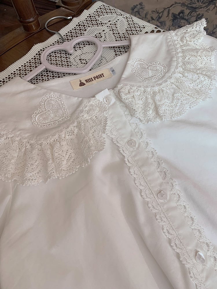 Sleeves with Lace Bunny Ears Blouse White Ruffled Long