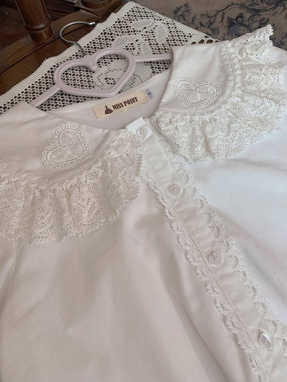 Sleeves with Lace Bunny Ears Blouse White Ruffled Long