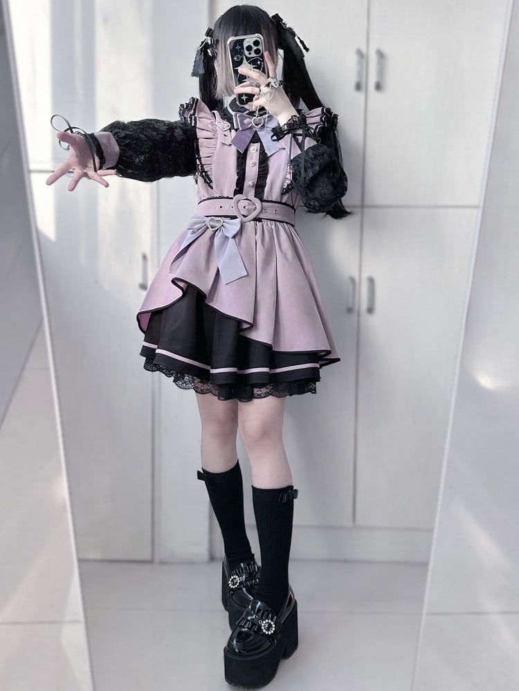 Details Bowknot Heart Kei PurpleBlack Rhinestone Decorated Jirai