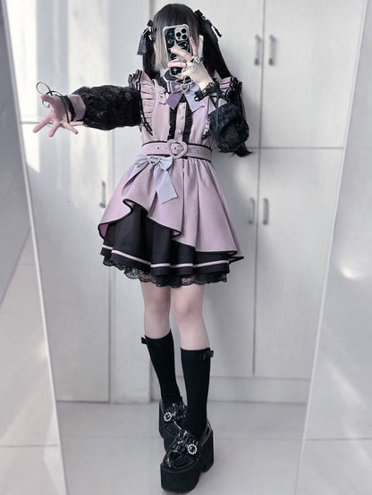 Details Bowknot Heart Kei PurpleBlack Rhinestone Decorated Jirai