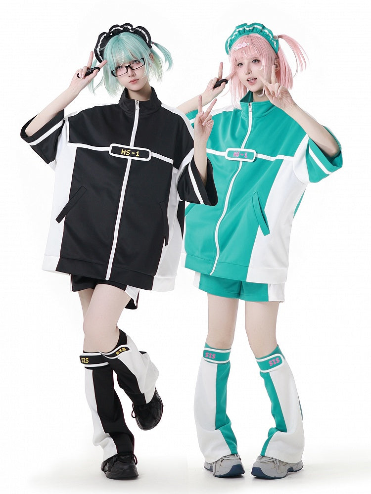 Jirai Kei Sports Shorts White Colorblock Design Green