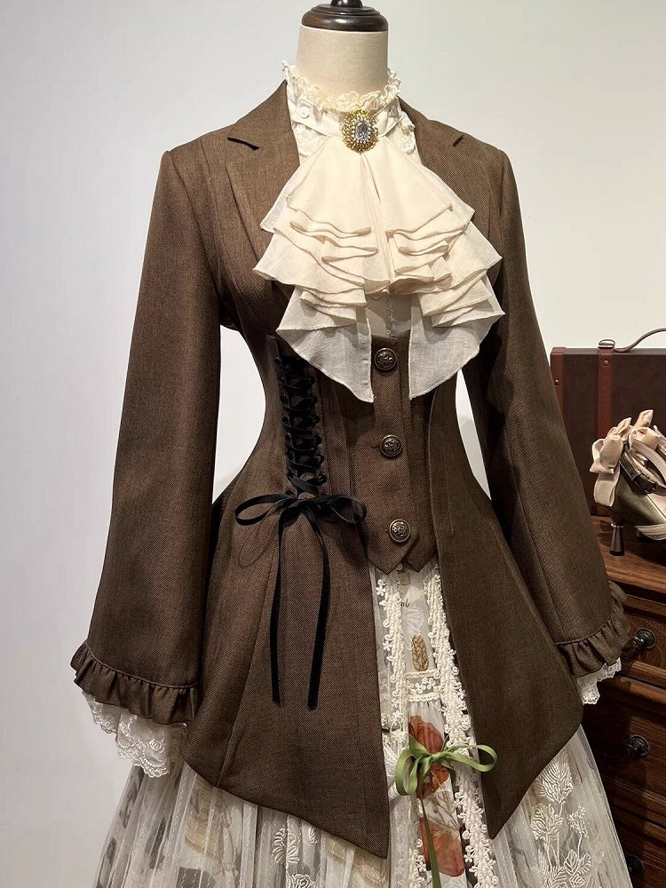 Brown Pemberley Estate Lace-Up Retro Jacket
