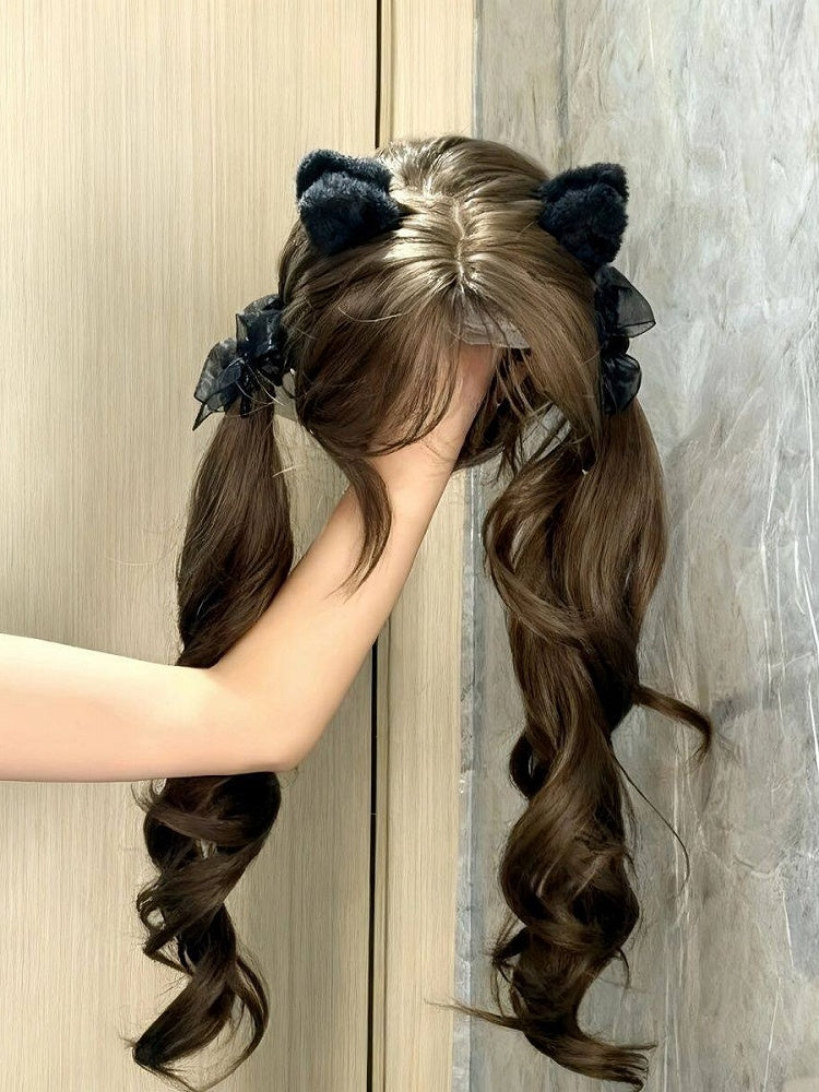 Brown 65cm Curtain Bangs Wig with Long Wavy Twin Tails - Hui Ran