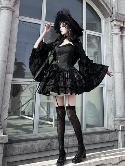 Black Gothic Lolita Bell Sleeves Cutout Back Bolero