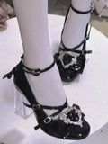 Block Leather PU Sweet for High Black Janes Transparent - Heart Lolita Decor Mary Rose Heel