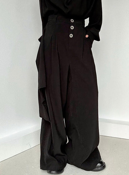 Skirt Loops Belt with Lolita Pants Panel Wide-leg Ouji Black Asymmetrical