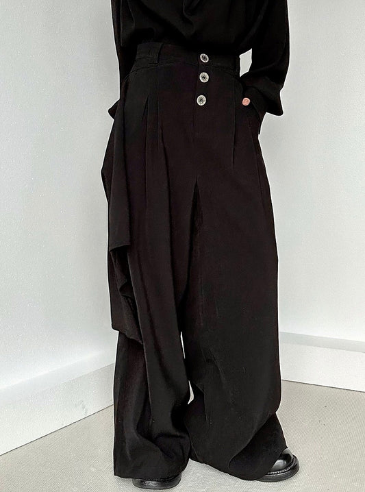 Skirt Loops Belt with Lolita Pants Panel Wide-leg Ouji Black Asymmetrical