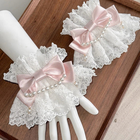 Pink Wrist Pearl Details) Lolita Pastel Cuffs Sweet (Lace