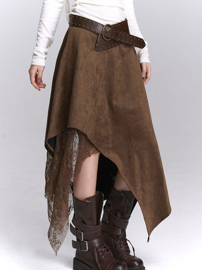 mit modischem Spitzentaschentuchsaum, Kaffeerockdetails, Wasteland Patchwork, Millard Wildleder