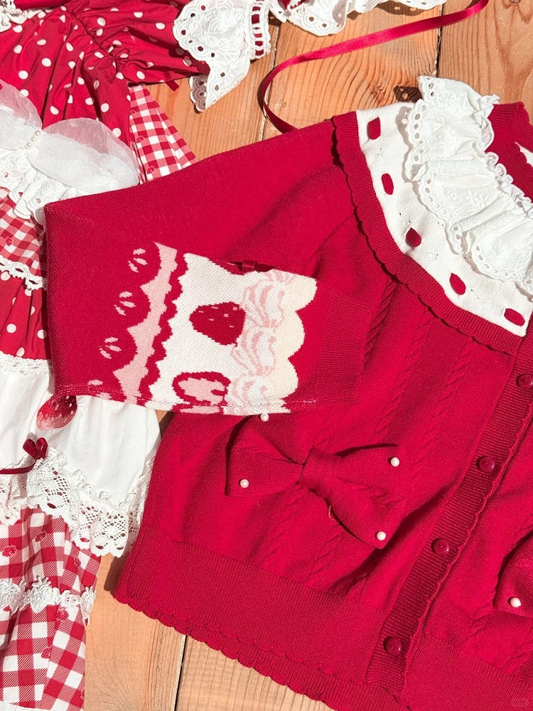 White Sweet with Bow Cardigan Lolita Red Decorations