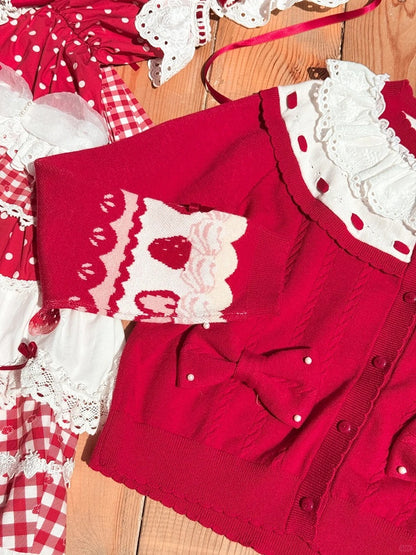 White Sweet with Bow Cardigan Lolita Red Decorations