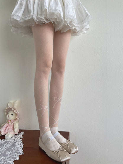 Pattern White Tights Bowknot Polka-dot Lolita Print