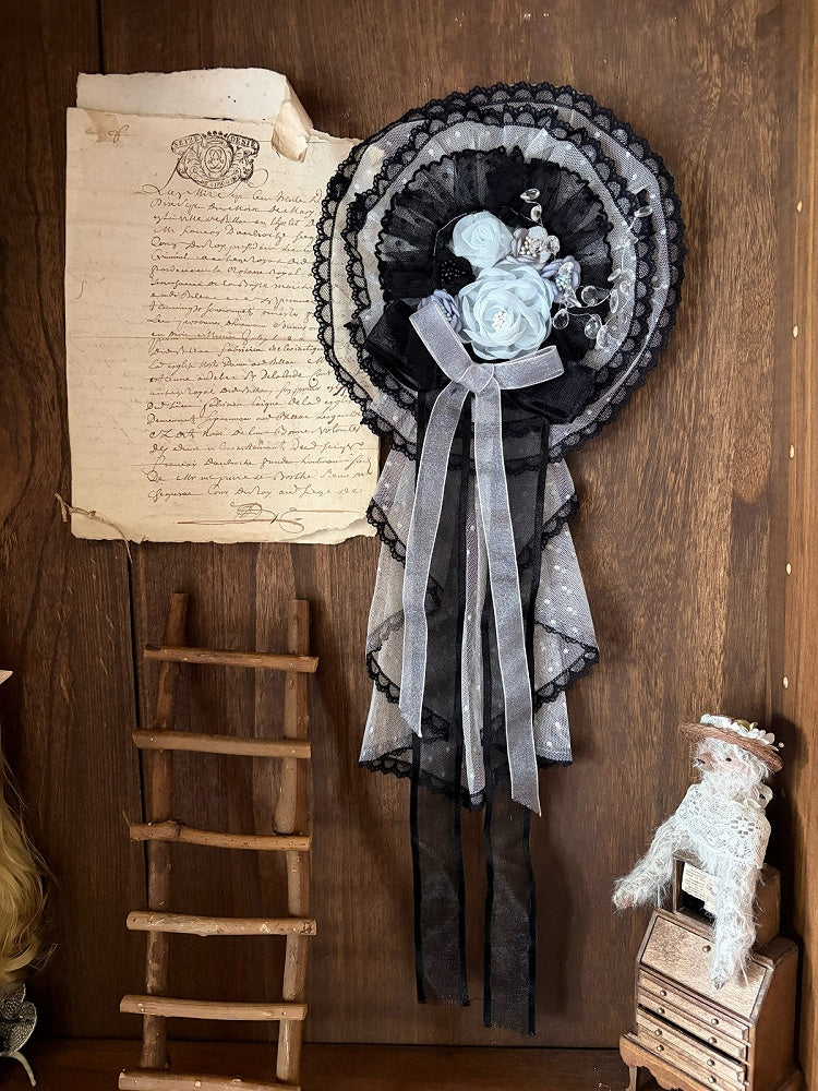 Black-Blue Lolita Bonnet, Hairband & Brooch Set - Aisling