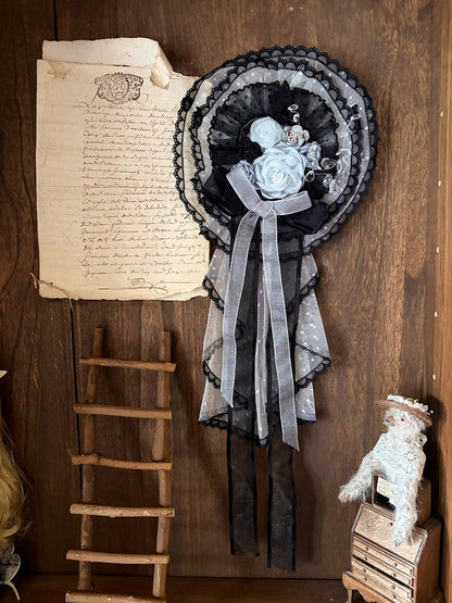 Black-Blue Lolita Bonnet, Hairband & Brooch Set - Aisling