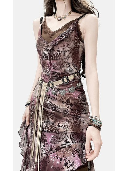 Design Print Millard Fashion Asymmetrischer Saum Lila + Kleid Cami