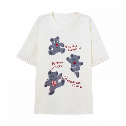 T-Shirt Short/Long White Round Neck Bear Print Version