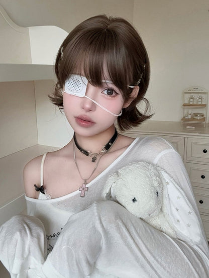 Bob Wig 30cm Cut Brown Air Curly Sweet with Bangs Short