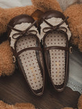 Knotted Accent Toe Round Janes Mary Chocolate Lace Heels Brown Bow Trim 2.2CM/4.3CM