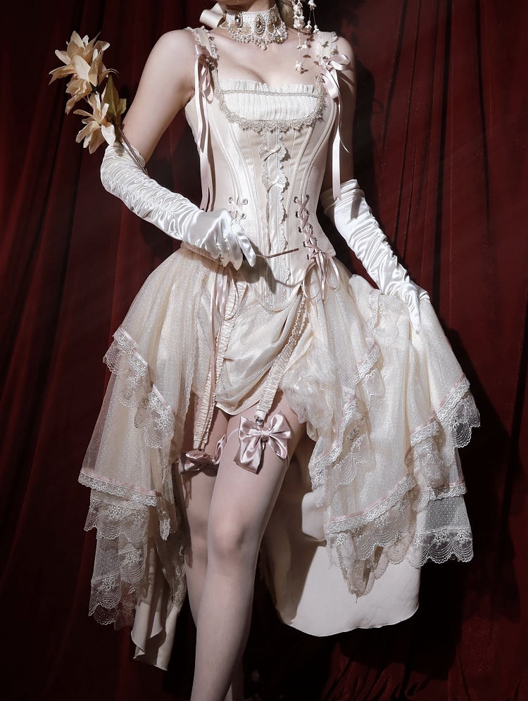Skirt + Classic Layered Boned High-low Top Lolita Corset Tulle Champagne