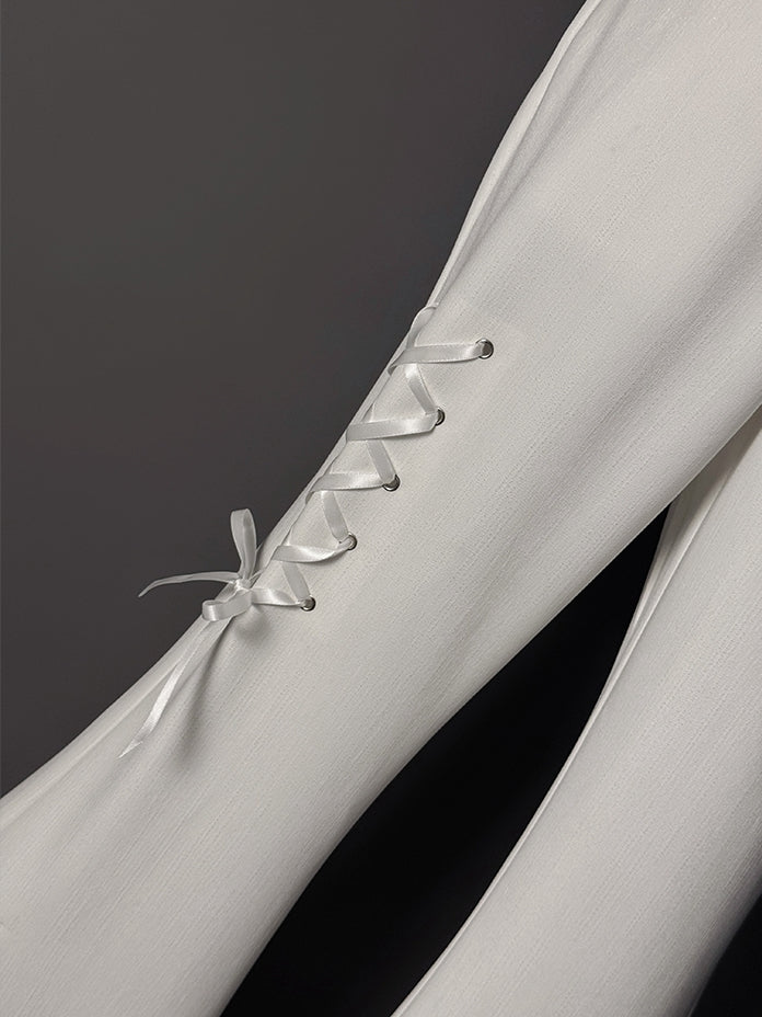 レースパッチフレアカフスパンツホワイトティアード