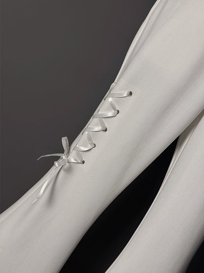 レースパッチフレアカフスパンツホワイトティアード