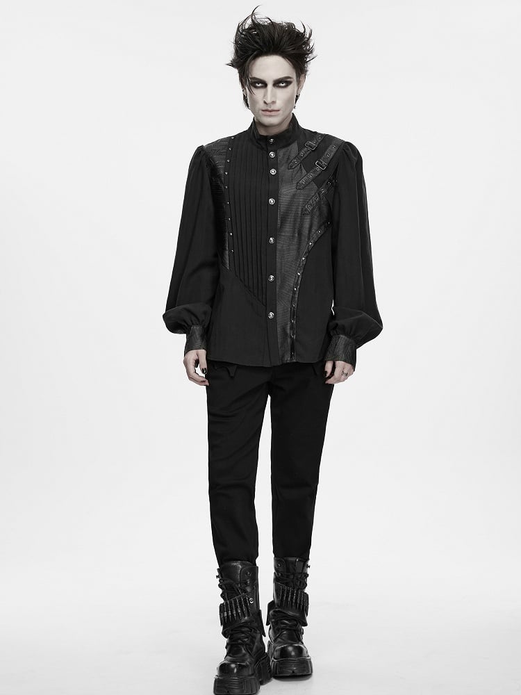 Asymmetrical Black Men's Punk Shirt - Punk Rave