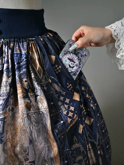 Dark Blue Corset Belt Waist Chess Print Lolita Skirt