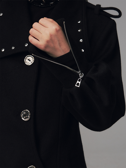 Sleeves - Black Asymmetrical A-Silhouette Button Balloon Coat Closure