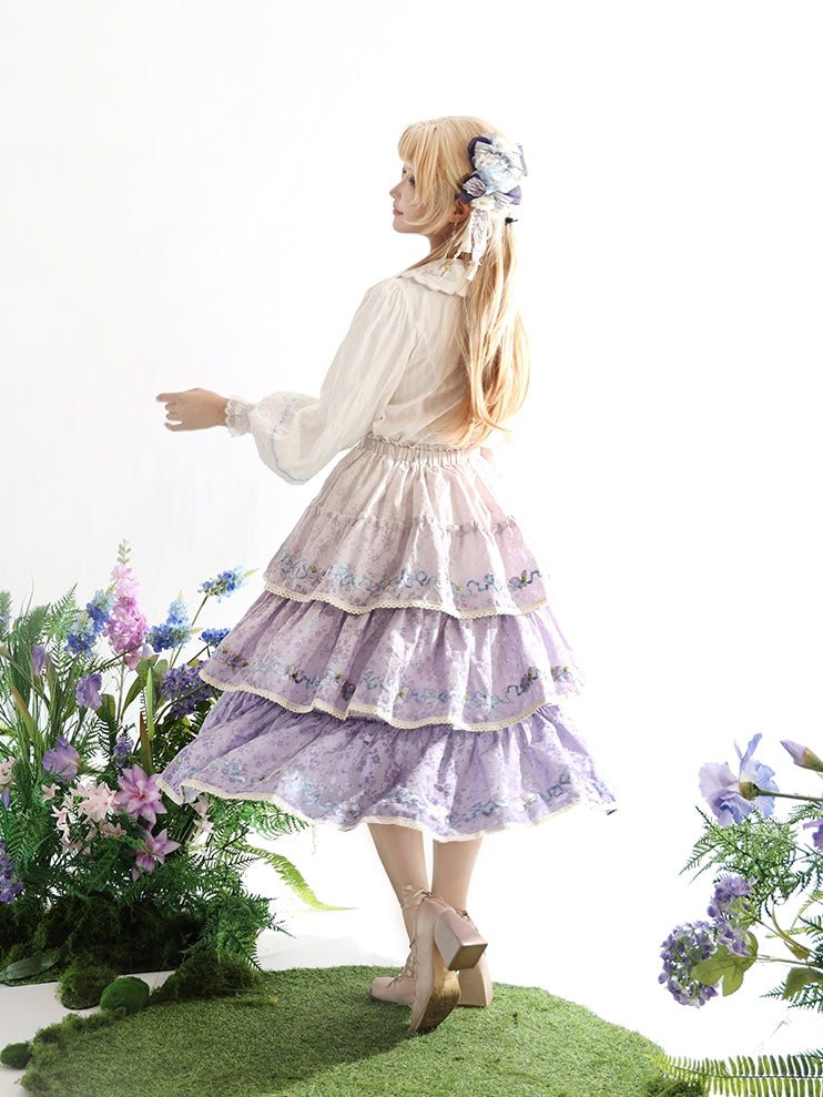 Ombre Violet Tiered Skirt Iris Embroidery Delicate