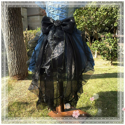 Lolita Bow Train Skirt Tail – Rose Gradient Detachable Back Veil