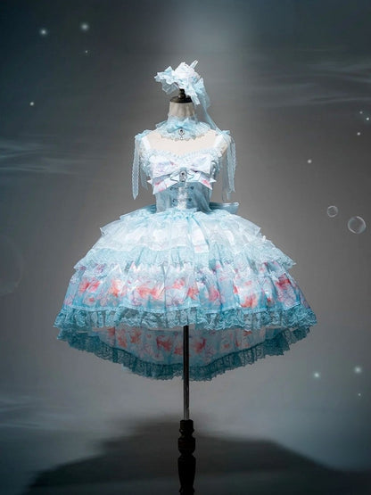 Robe salopette asymétrique imprimé poisson rouge - Mewroco
