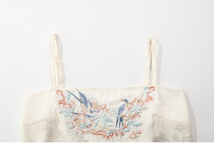 キャミソールと刺繍のトップス アプリコットバードフローラル