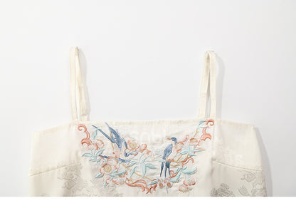 キャミソールと刺繍のトップス アプリコットバードフローラル