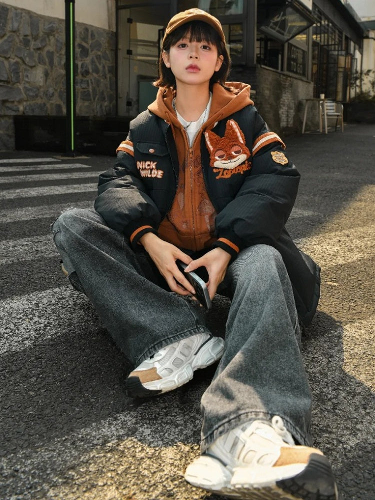 Zootopia Nick Applique Black Down Jacket Detachable Sleeves