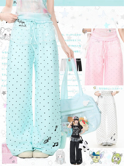 Casual Black Polka Dot Straight Pants with Star Tulle - Languid Park