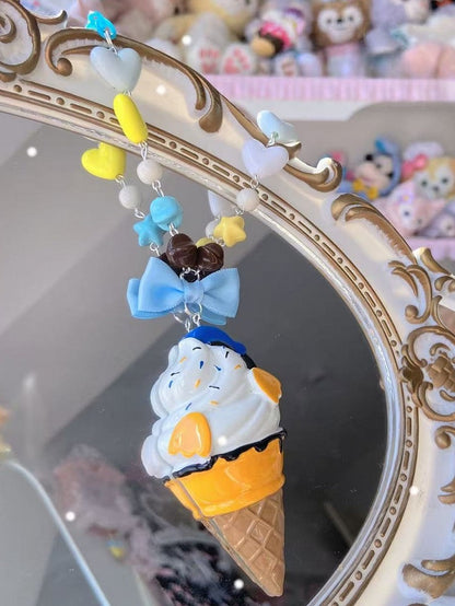 Eiscreme Perlen Rosa/Weiß Gelb/Rosa/Dunkel Verziert Halskette Anhänger Bowknot